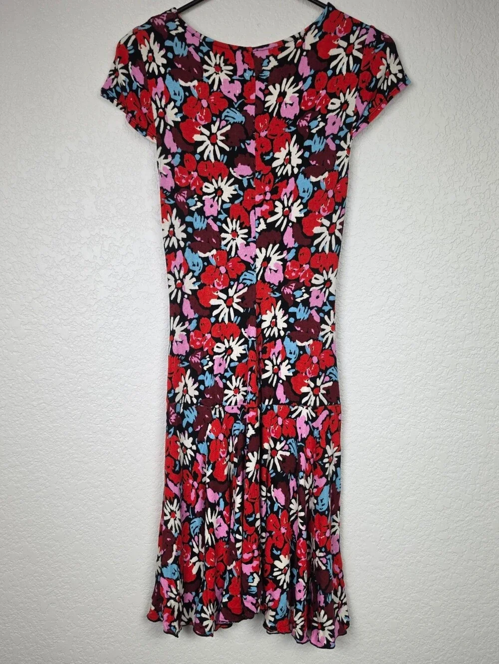 Free People $98 Medium Red Floral Ruched Mini Dress